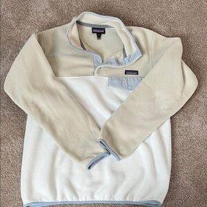 Patagonia Two-Tone Cream and Light Blue Snap Pullover Fleece